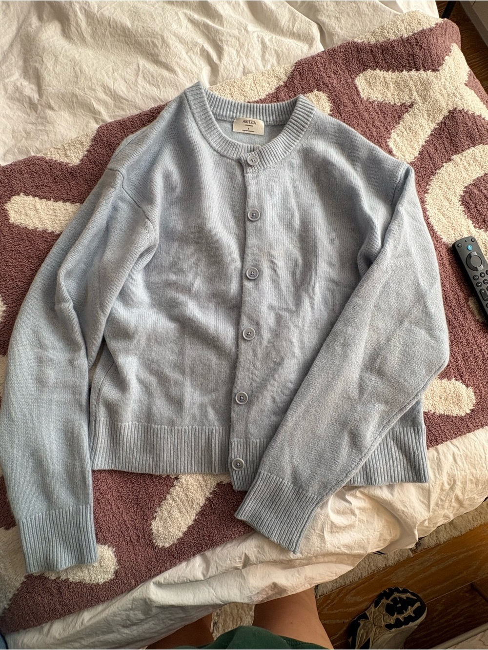 Aritzia Pale Blue Button-Front Cashmere-Blend Cardigan